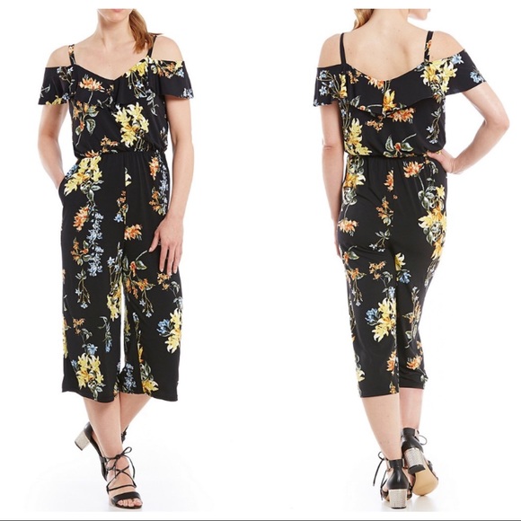 Cupio Pants - Cupio Ruffle Cold-Shoulder Culotte Jumpsuit